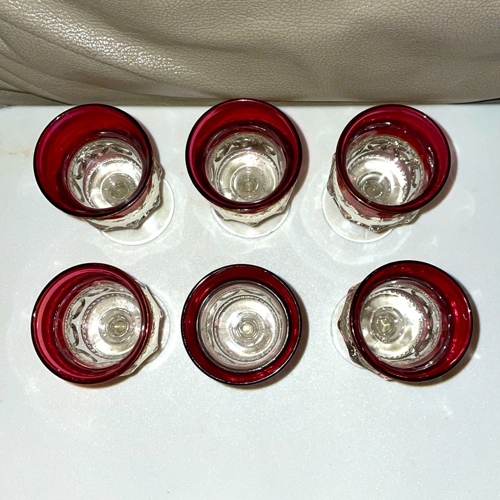 Vintage King’s Crown Red Thumbprint Set of 6 Red Goblets - Picture 2 of 8